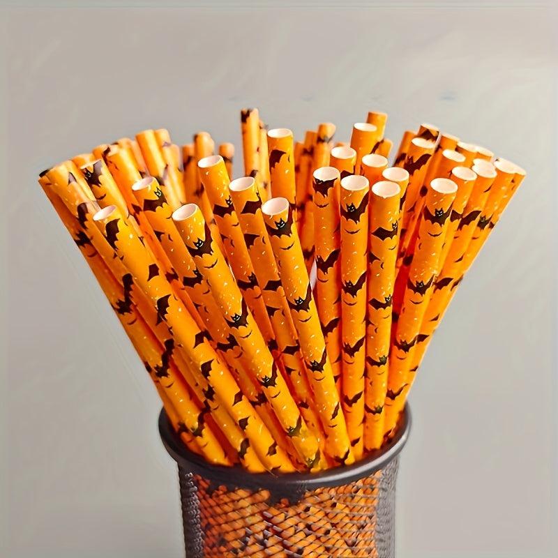 25pcs Halloween Bat Paper Straws for Bubble Tea Party Supplies