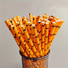 25pcs Halloween Bat Paper Straws for Bubble Tea Party Supplies