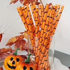 25pcs Halloween Bat Paper Straws for Bubble Tea Party Supplies