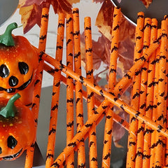 25pcs Halloween Bat Paper Straws for Bubble Tea Party Supplies