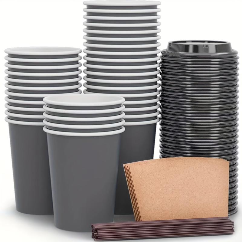 100pcs 12oz Compostable Coffee Cups To Go With Lids Sleeves Straws