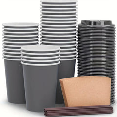 100pcs 12oz Compostable Coffee Cups To Go With Lids Sleeves Straws