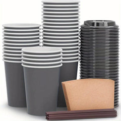 100pcs 12oz Compostable Coffee Cups To Go With Lids Sleeves Straws