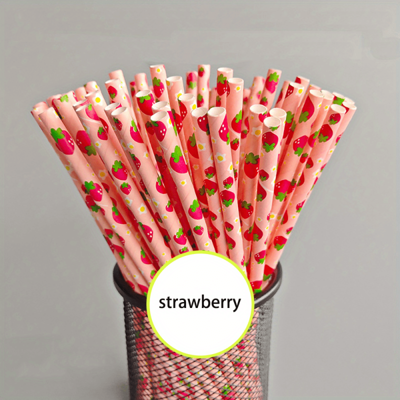 25pcs Biodegradable Paper Straws Fruits Pattern Summer