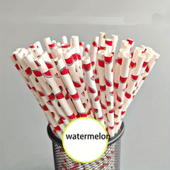 25pcs Biodegradable Paper Straws Fruits Pattern Summer
