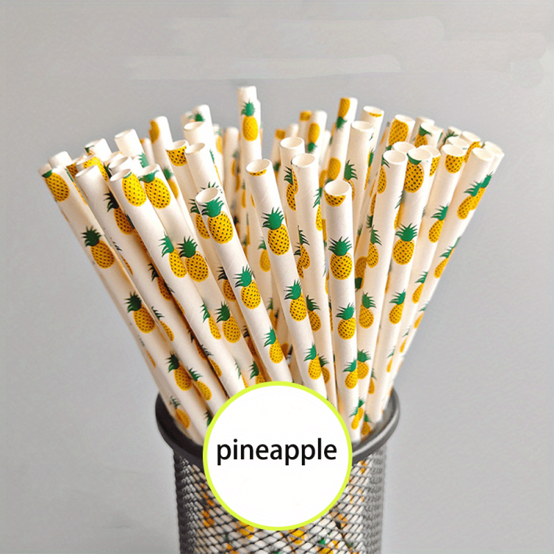 25pcs Biodegradable Paper Straws Fruits Pattern Summer