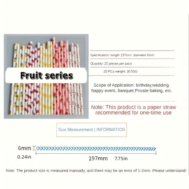 25pcs Biodegradable Paper Straws Fruits Pattern Summer