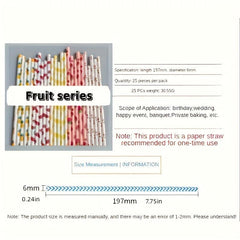 25pcs Biodegradable Paper Straws Fruits Pattern Summer