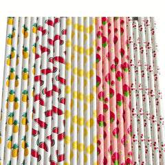 25pcs Biodegradable Paper Straws Fruits Pattern Summer