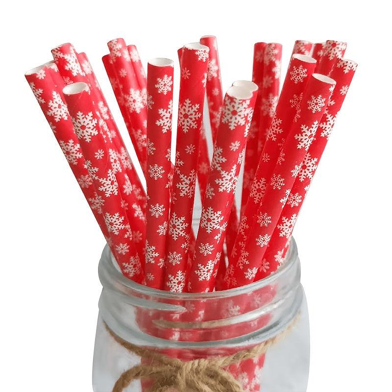 25pcs Xmas Paper Straws Christmas Tableware Decorations For Home Party Drinking