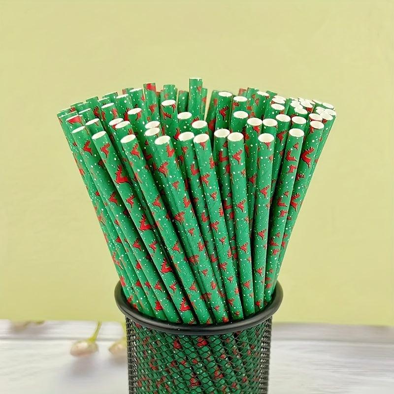 25pcs Xmas Paper Straws Christmas Tableware Decorations For Home Party Drinking