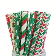 25pcs Xmas Paper Straws Christmas Tableware Decorations For Home Party Drinking