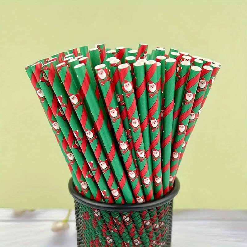 25pcs Xmas Paper Straws Christmas Tableware Decorations For Home Party Drinking