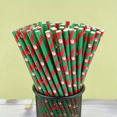25pcs Xmas Paper Straws Christmas Tableware Decorations For Home Party Drinking