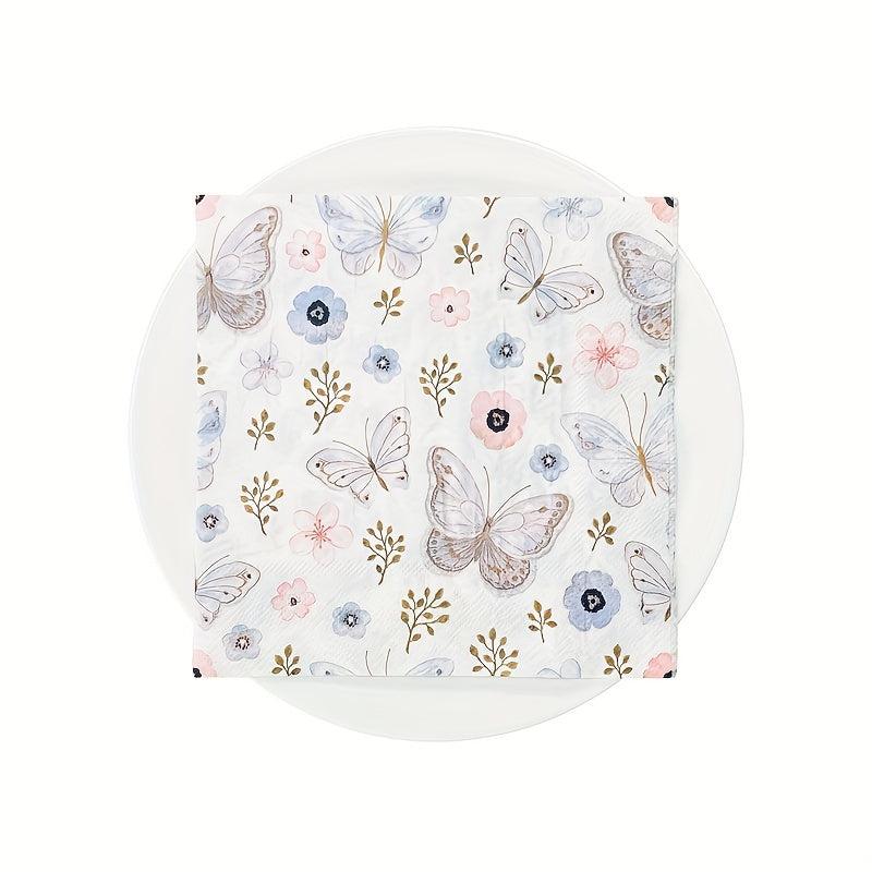 20Pcs Disposable Party Print Napkins Floral Butterfly Soft Absorbent Napkins