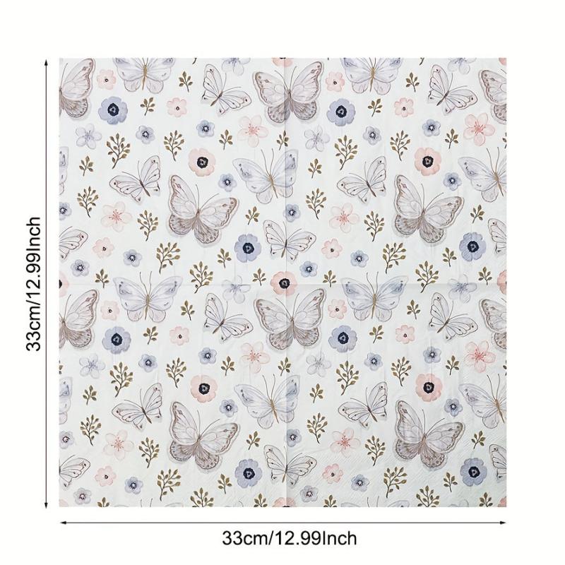 20Pcs Disposable Party Print Napkins Floral Butterfly Soft Absorbent Napkins