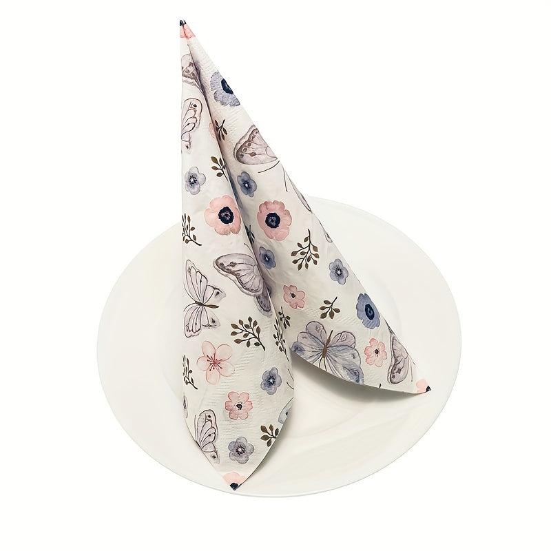 20Pcs Disposable Party Print Napkins Floral Butterfly Soft Absorbent Napkins