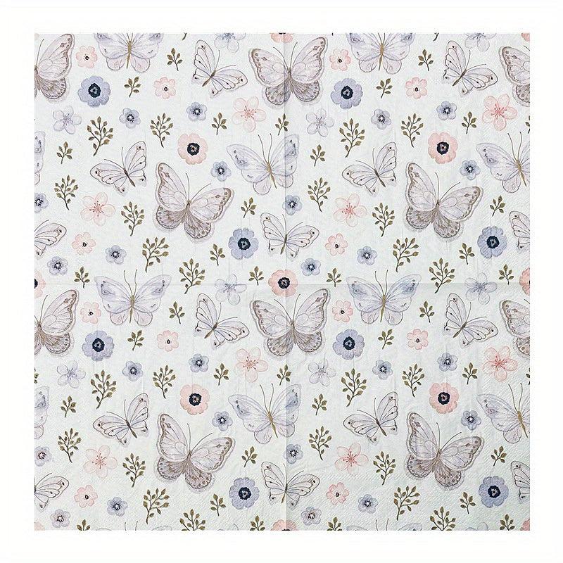 20Pcs Disposable Party Print Napkins Floral Butterfly Soft Absorbent Napkins