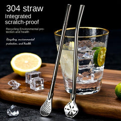 2pcs Stainless Steel Straw Spoon Filter Spoons Reusable Straws