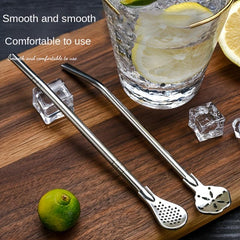 2pcs Stainless Steel Straw Spoon Filter Spoons Reusable Straws