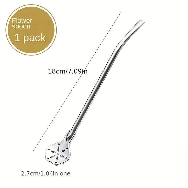 2pcs Stainless Steel Straw Spoon Filter Spoons Reusable Straws