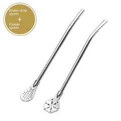 2pcs Stainless Steel Straw Spoon Filter Spoons Reusable Straws