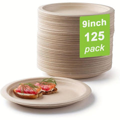 125pcs Compostable Paper Plates Disposable Bagasse Plate