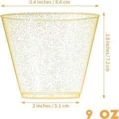 50-100pcs 9oz Transparent Plastic Disposable Cups Heavy-Duty Wedding Reusable