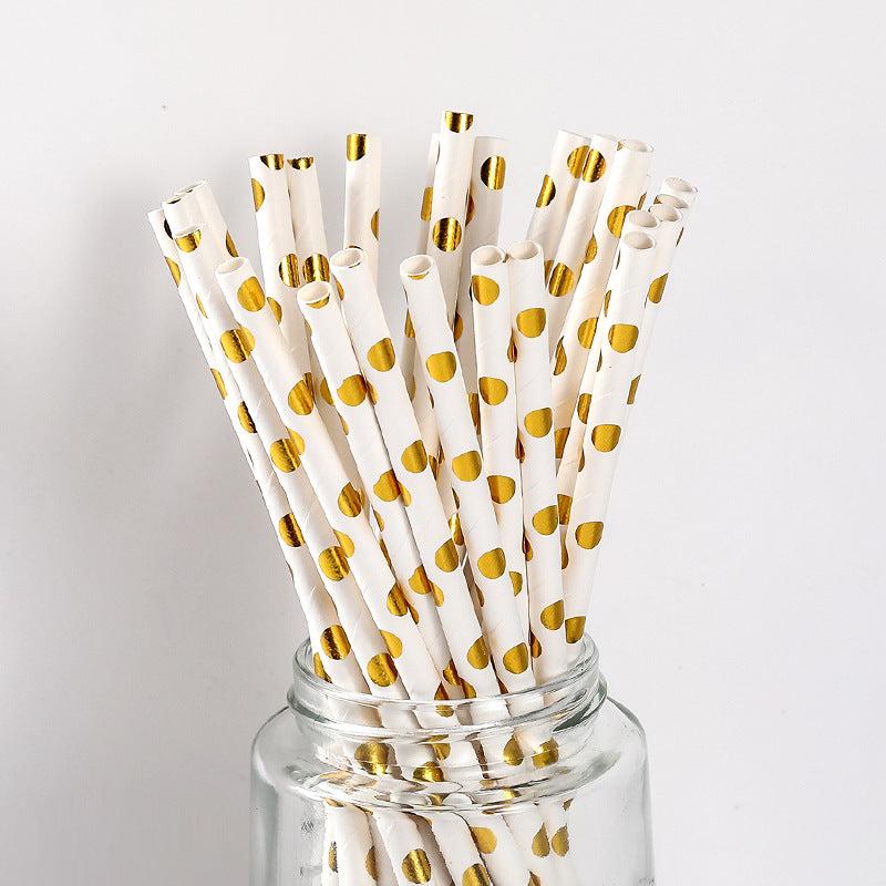 25 Glossy Polka Dots Paper Straws, Disposable Drinking Straws, 0.58cmx19