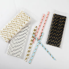 25 Glossy Polka Dots Paper Straws, Disposable Drinking Straws, 0.58cmx19