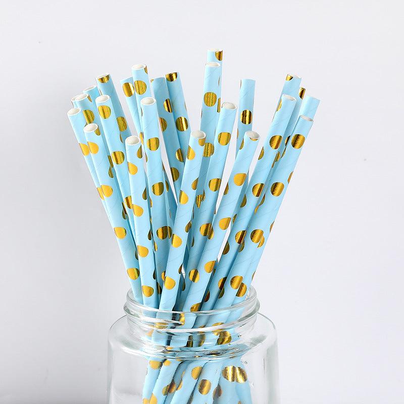 25 Glossy Polka Dots Paper Straws, Disposable Drinking Straws, 0.58cmx19