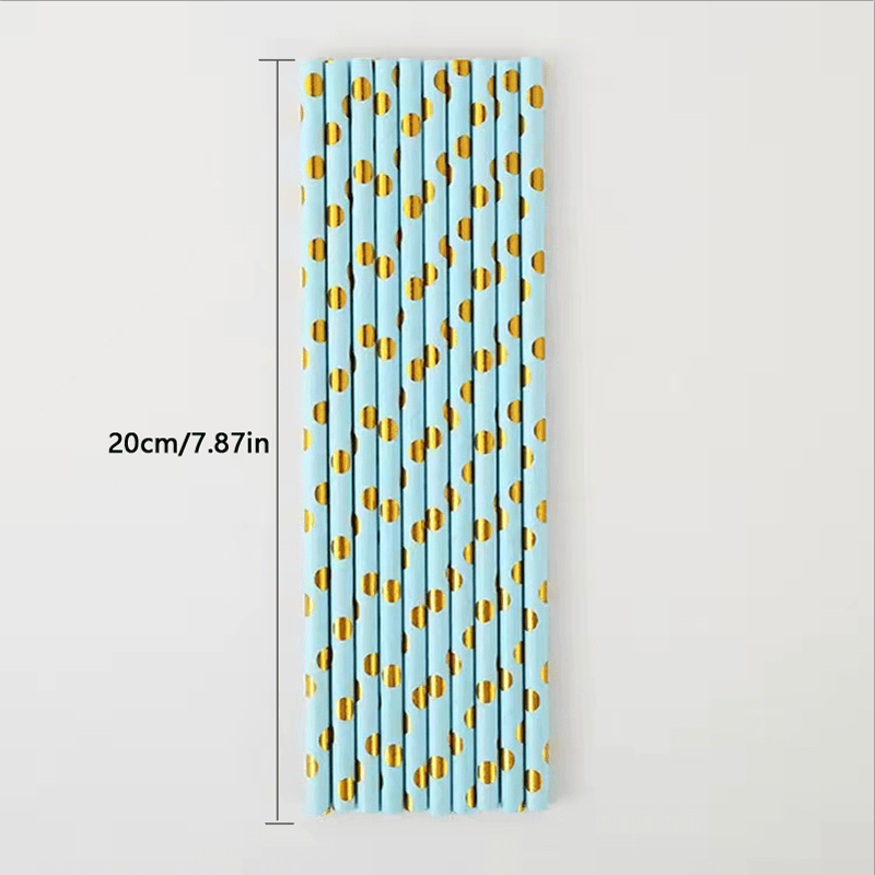 25 Glossy Polka Dots Paper Straws, Disposable Drinking Straws, 0.58cmx19
