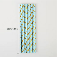 25 Glossy Polka Dots Paper Straws, Disposable Drinking Straws, 0.58cmx19
