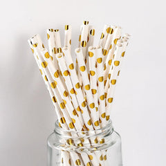 25 Glossy Polka Dots Paper Straws, Disposable Drinking Straws, 0.58cmx19