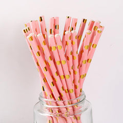 25 Glossy Polka Dots Paper Straws, Disposable Drinking Straws, 0.58cmx19