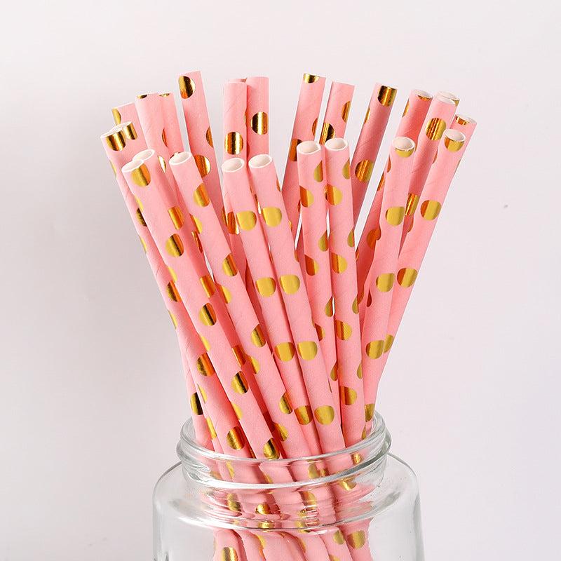 25 Glossy Polka Dots Paper Straws, Disposable Drinking Straws, 0.58cmx19