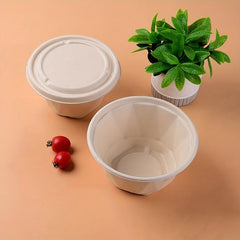 5pcs Sugarcane Pulp Disposable Paper Bowls Round Bowls Takeaway Packing