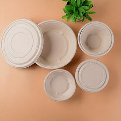 5pcs Sugarcane Pulp Disposable Paper Bowls Round Bowls Takeaway Packing