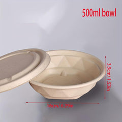 5pcs Sugarcane Pulp Disposable Paper Bowls Round Bowls Takeaway Packing