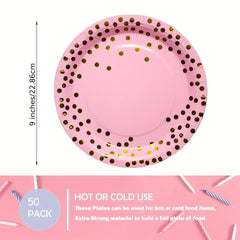 50 Pink Pastel Dots Paper Plates 22 Dessert Cake Bulk Party