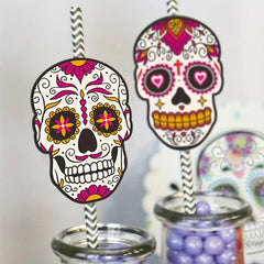 12pcs Day of the Dead Skull Biodegradable Paper Straws
