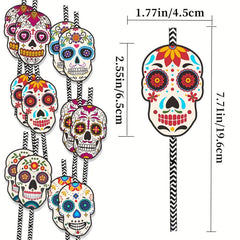 12pcs Day of the Dead Skull Biodegradable Paper Straws