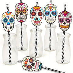 12pcs Day of the Dead Skull Biodegradable Paper Straws