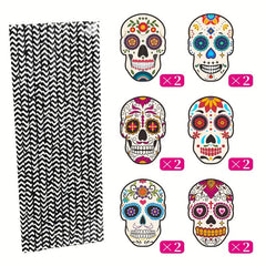 12pcs Day of the Dead Skull Biodegradable Paper Straws