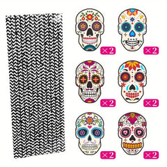 12pcs Day of the Dead Skull Biodegradable Paper Straws
