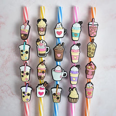 Random Mexican Food Concha Straw Toppers - Pack of 50/100