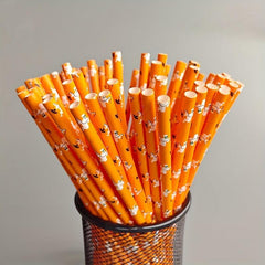 25pcs Halloween Paper Straws Pumpkin Bat Spider Web Biodegradable Paper