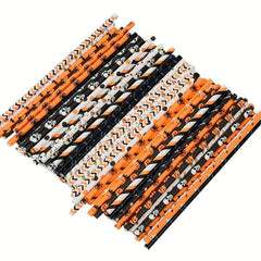 25pcs Halloween Paper Straws Pumpkin Bat Spider Web Biodegradable Paper
