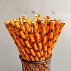25pcs Halloween Paper Straws Pumpkin Bat Spider Web Biodegradable Paper