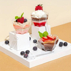 50 Reusable Dessert Cups with Spoons 2 Oz for Parties Birthdays Mousse